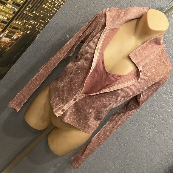 HOLLISTER - top & tank: taupe metallic sheer button down l/s w detach. tank - L - Picture 16 of 16